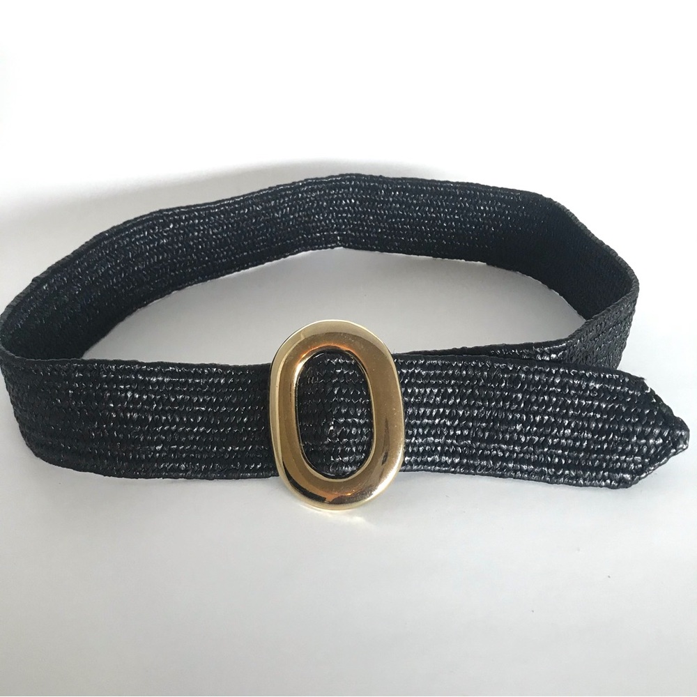 Vintage Milor Black Elastic Gold Buckle Belt (M/L)
